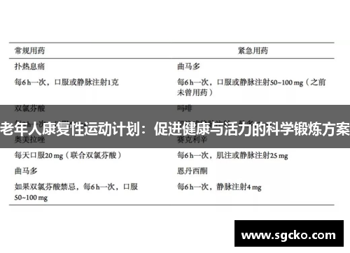 老年人康复性运动计划：促进健康与活力的科学锻炼方案